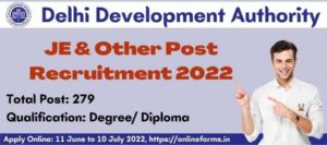 DDA JE and Other Post Recruitment 2022