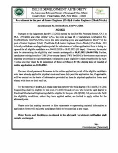 DDA Junior Engineer Reopen notification feb 2023