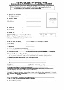 OnlineForms.in ICF Sports Quota Application Form 2023