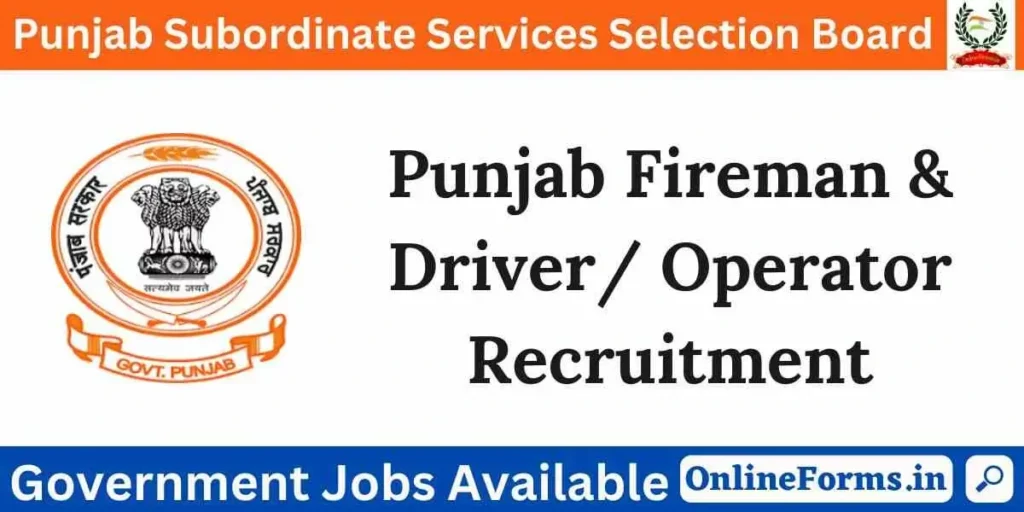 PSSSB Punjab Fireman Driver Recruitment