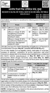 OnlineForms.in RBI Grade B Recruitment 26042023 Short Notice