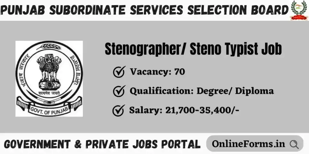 PSSSB Steno Typist Recruitment 2023