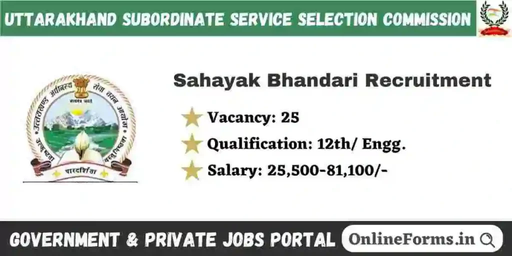 UKSSSC Sahayak Bhandari Recruitment 2024