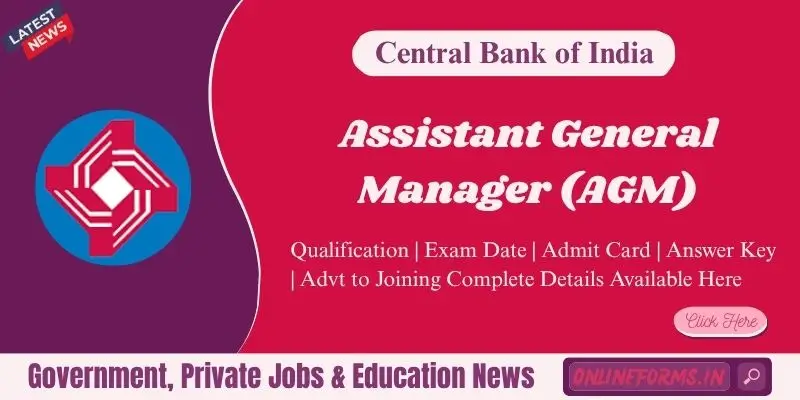 Central Bank of India AGM Recruitment 2026 Apply Online Central Bank of India AGM Recruitment
