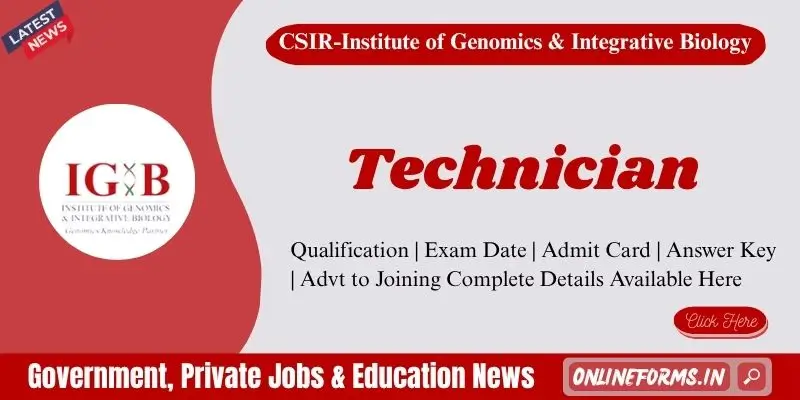 IGIB Technician Recruitment 2026 Apply Online IGIB Technician Recruitment