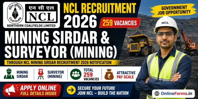 NCL Mining Sirdar Recruitment 2026 Apply Exam Date Admit Card Result