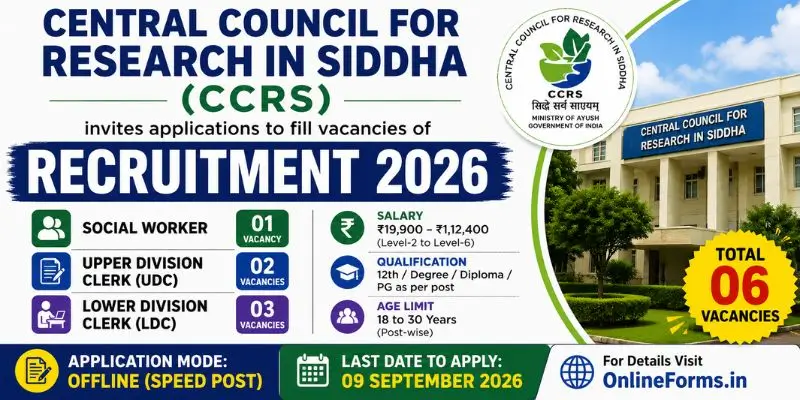 CCRS Recruitment 2026 Apply for Clerk & Social Worker